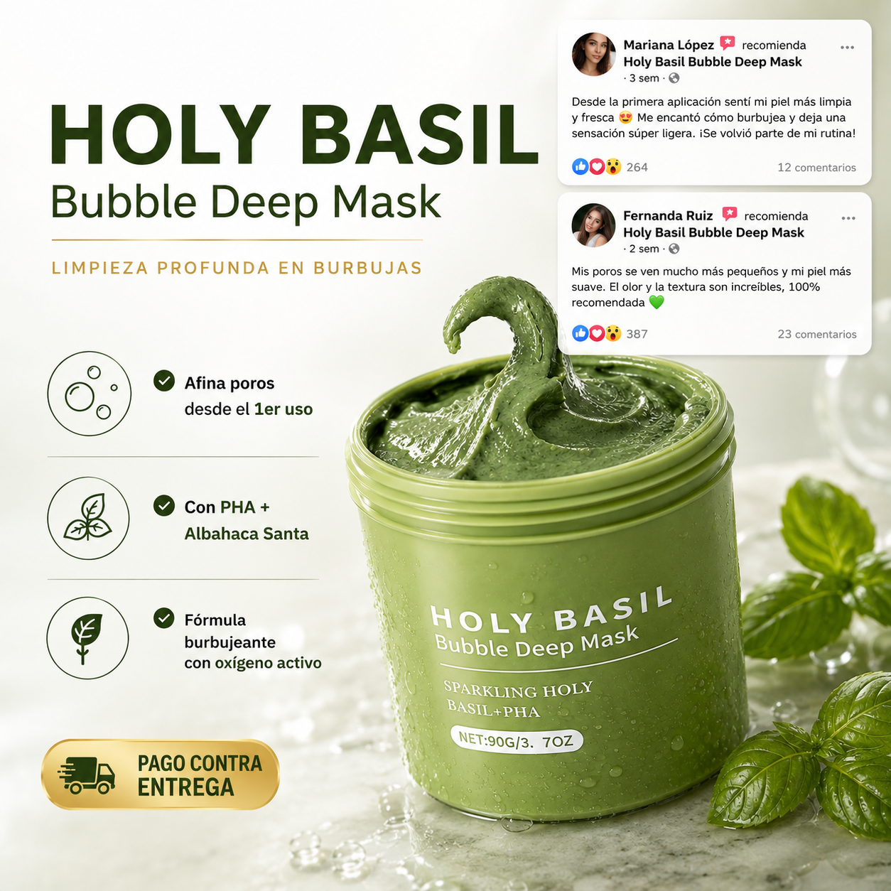 Mascarilla Burbujeante Holy Basil | Poros Limpios en Minutos, Sin Exprimir