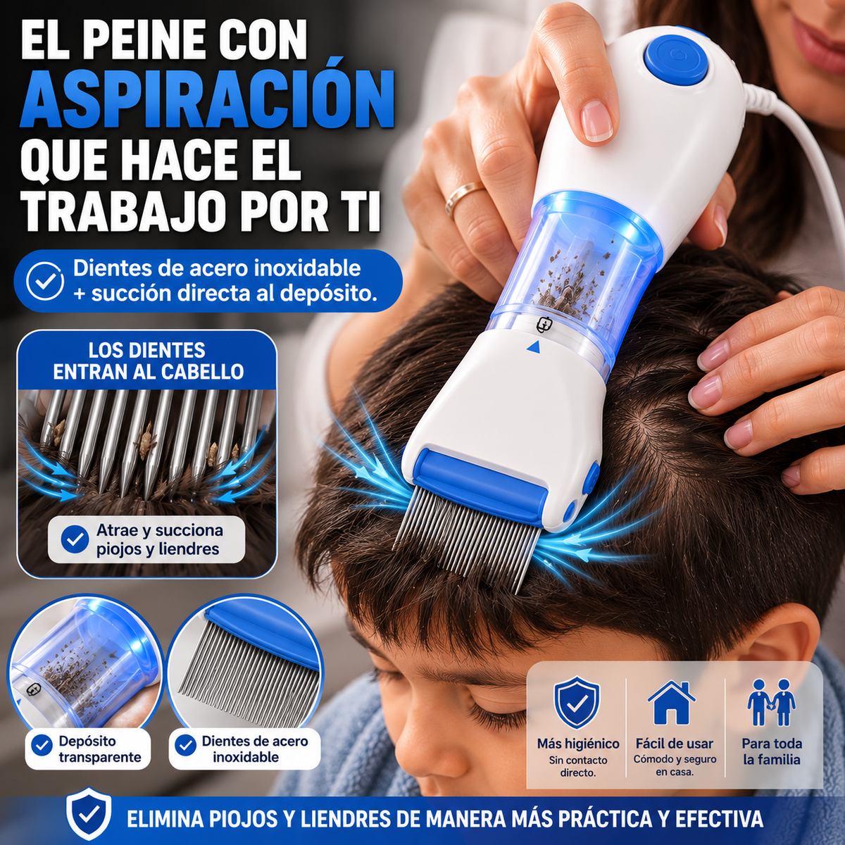 Peine Eléctrico Antipiojos | Aspira Piojos y Liendres al Instante