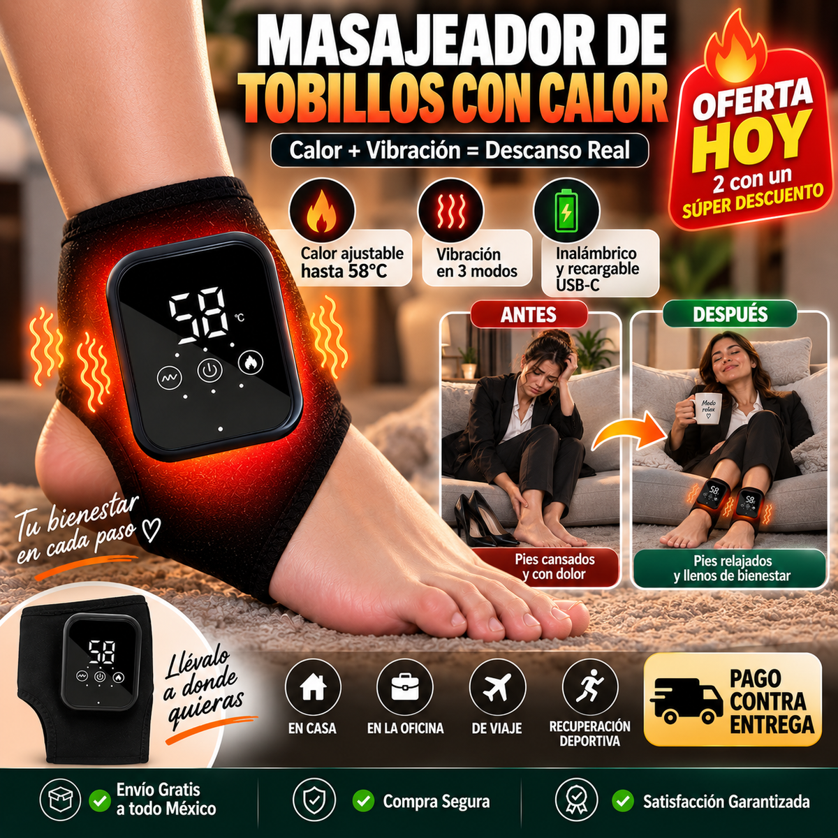Masajeador de Tobillos con Calor | Relajación Instantánea para Pies Agotados