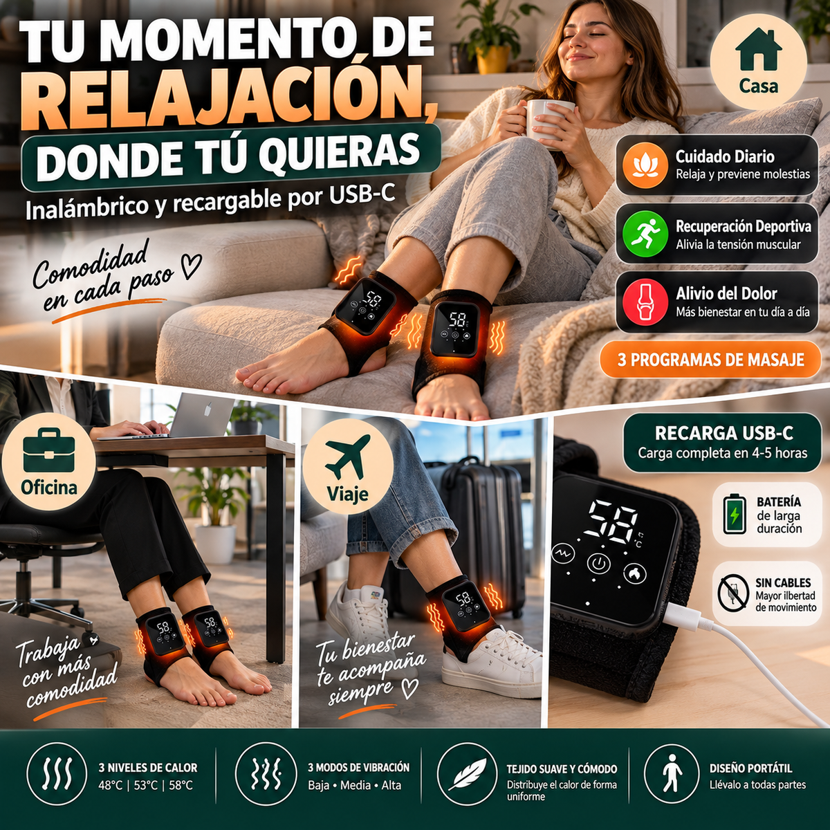 Masajeador de Tobillos con Calor | Relajación Instantánea para Pies Agotados