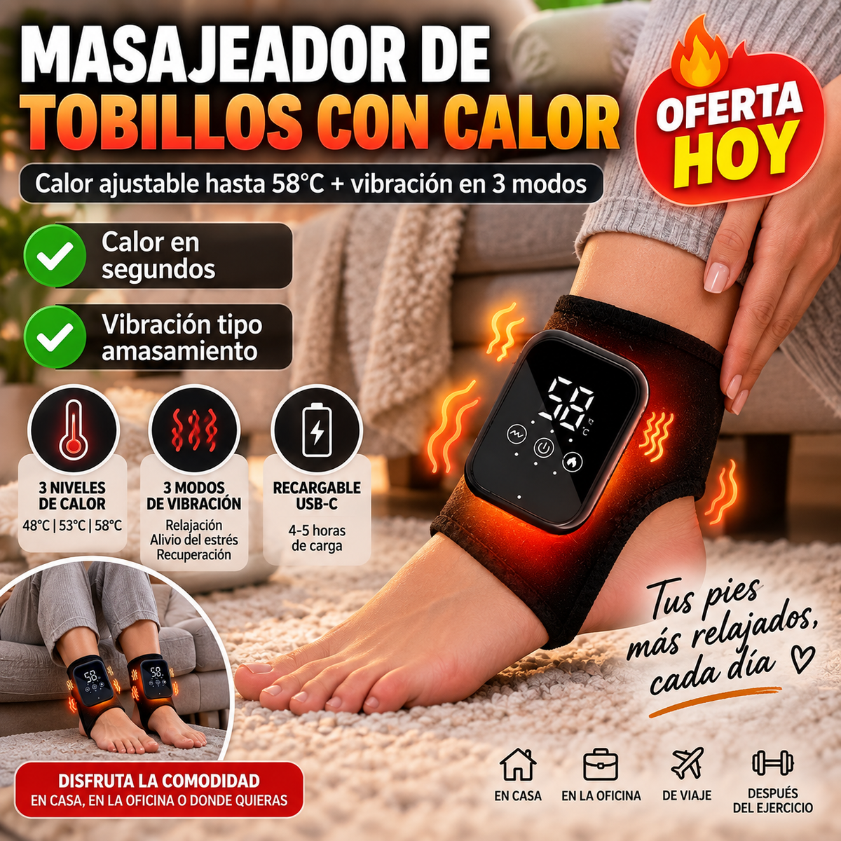 Masajeador de Tobillos con Calor | Relajación Instantánea para Pies Agotados