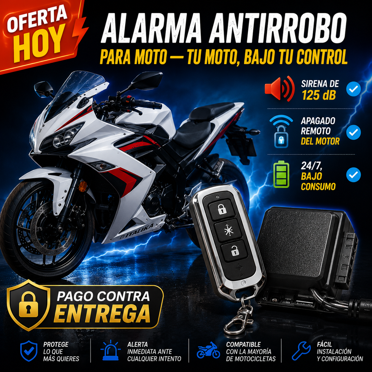 Alarma Antirrobo para Moto | Sonido, Encendido/Apagado A Distancia