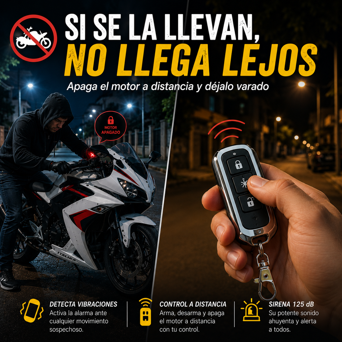 Alarma Antirrobo para Moto | Sonido, Encendido/Apagado A Distancia
