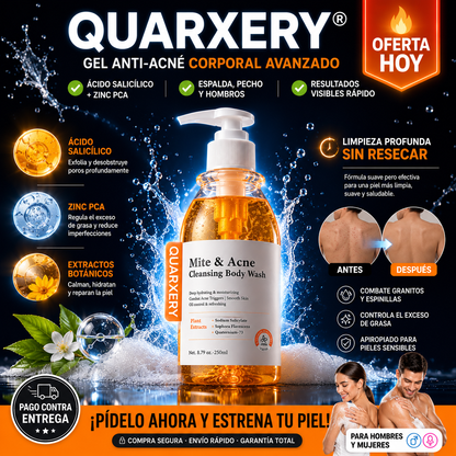 Quarxery Gel Anti Acné Corporal | Piel Limpia y Sin Granitos Desde la Primera Semana