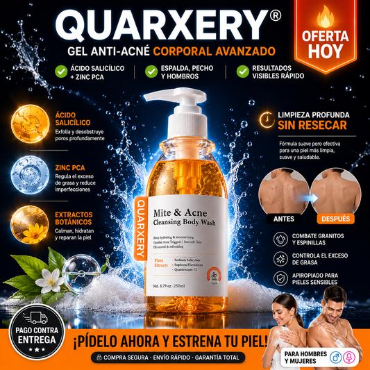 Quarxery Gel Anti Acné Corporal | Piel Limpia y Sin Granitos Desde la Primera Semana