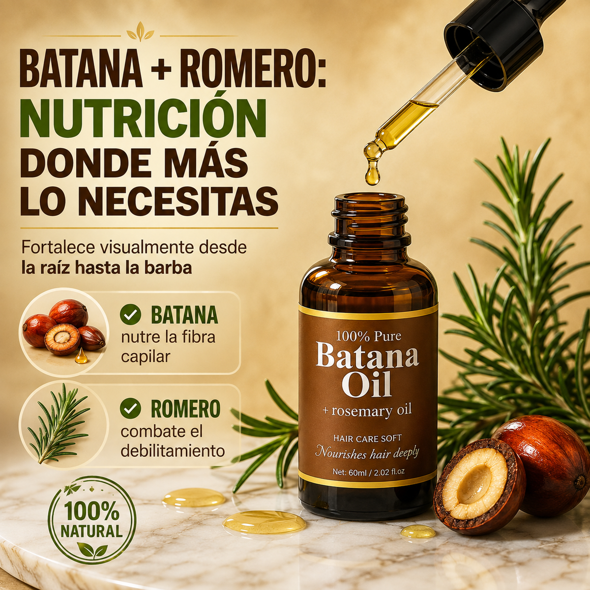 Bātana Oil + Romero | Cabello Con Apariencia Más Llena y Barba Más Poblada
