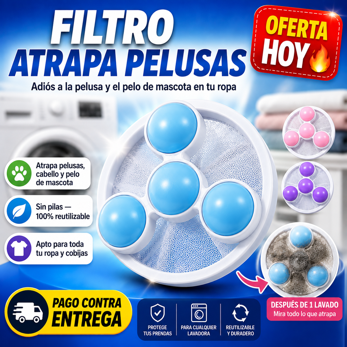 Filtro Atrapa Pelusas para Lavadora | Ropa Limpia Sin Pelusas Ni Pelo de Mascota