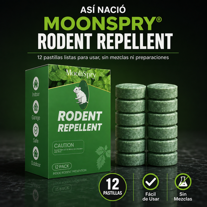 12 Pastillas MoonSpry® Rodent Repellent | Aleja a los Roedores de tu Hogar Sin Complicaciones