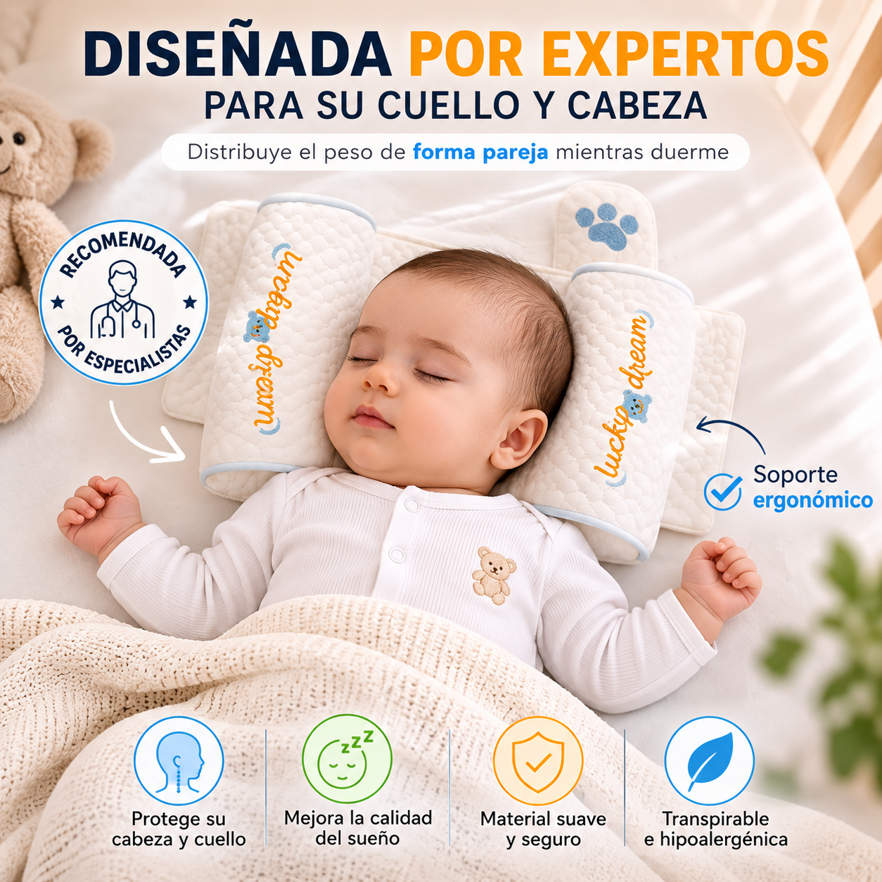 Almohada Moldeadora | Previene Cabeza Plana Desde el Primer Mes