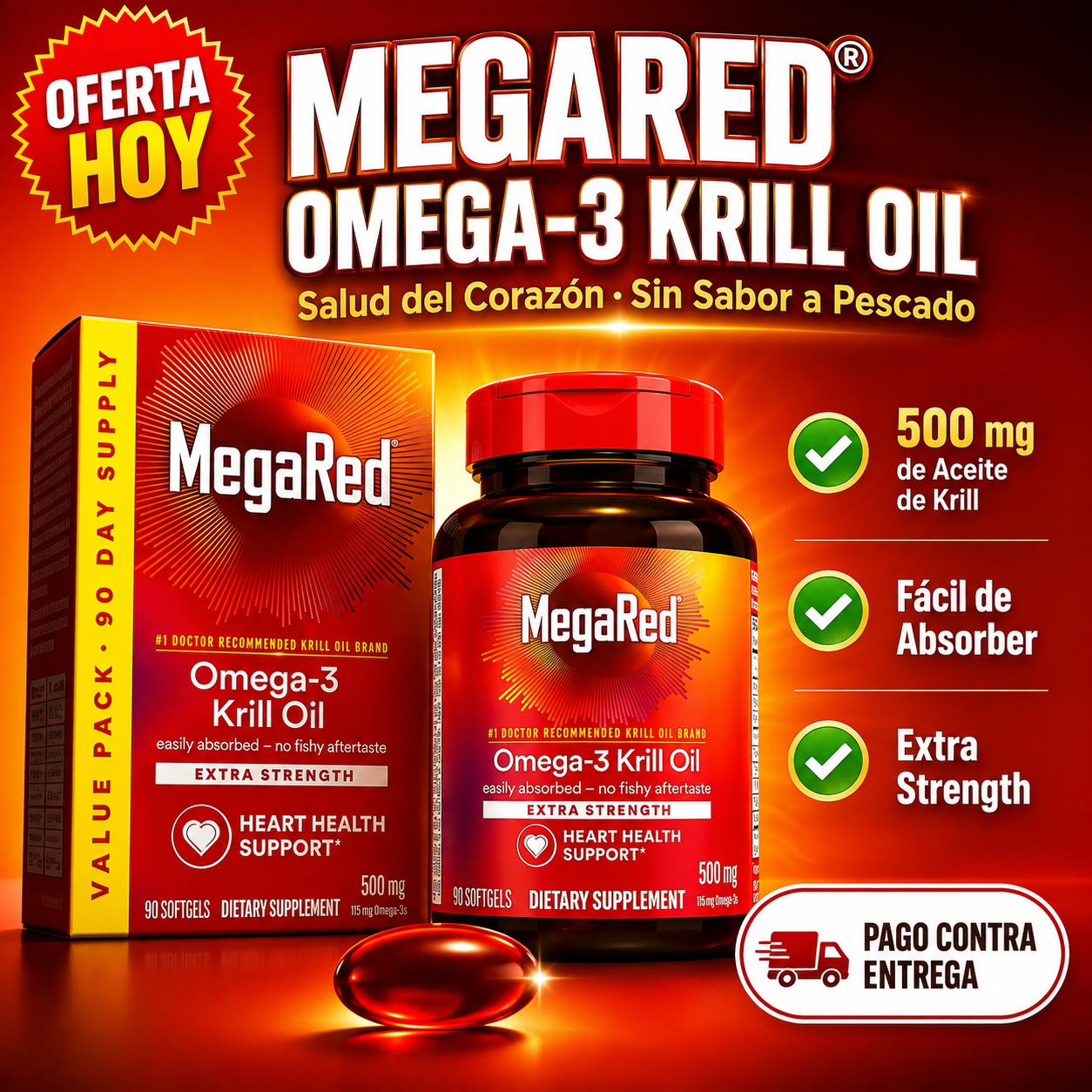 MegaRed® Omega-3 Krill Oil | Bienestar Diario Sin Sabor a Pescado