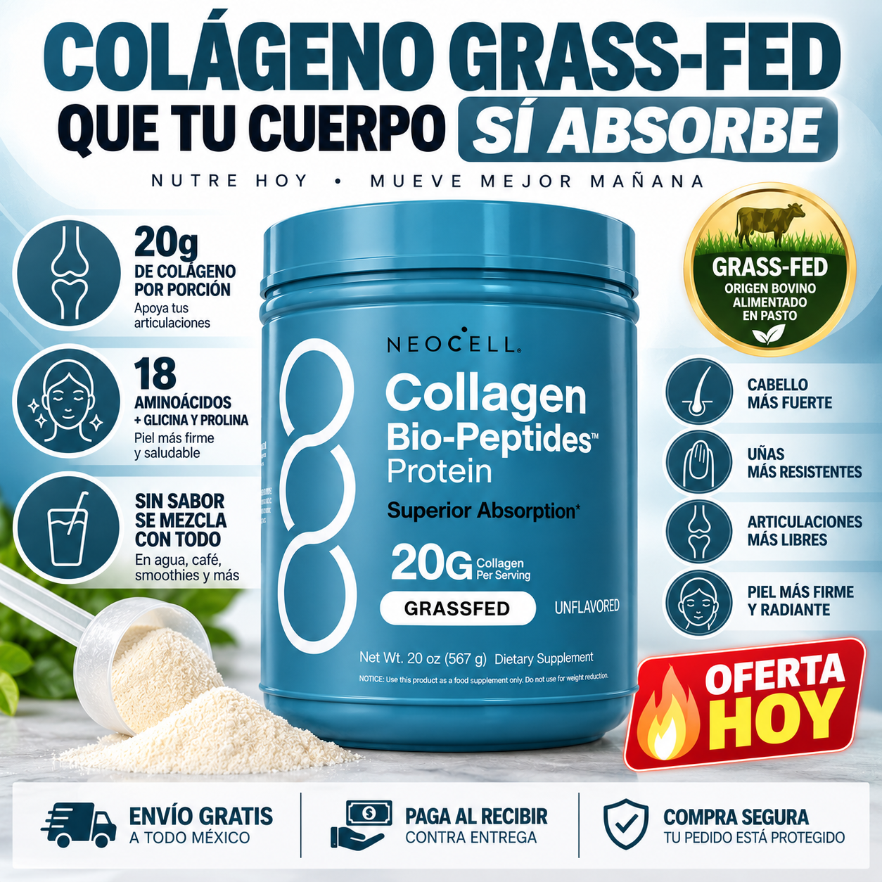 Colágeno NeoCell Bio-Peptides | Piel Firme, Articulaciones Sin Dolor