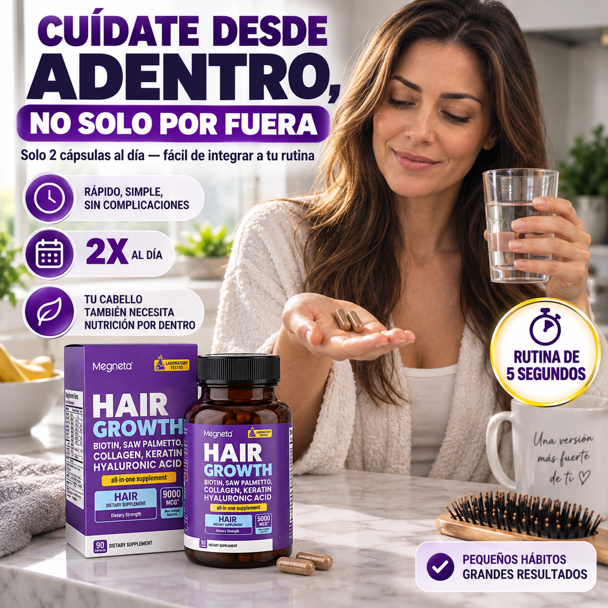 Megneta Hair Growth | Fórmula 5 en 1 para un Cabello Más Fuerte