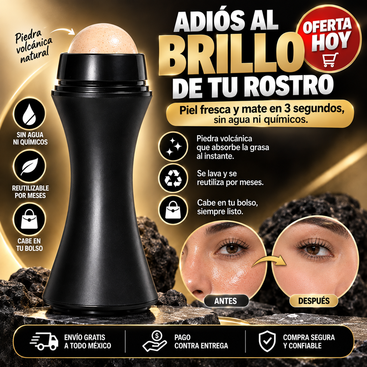 Rodillo Facial Absorbente De Grasa — Matifica Tu Piel Al Instante