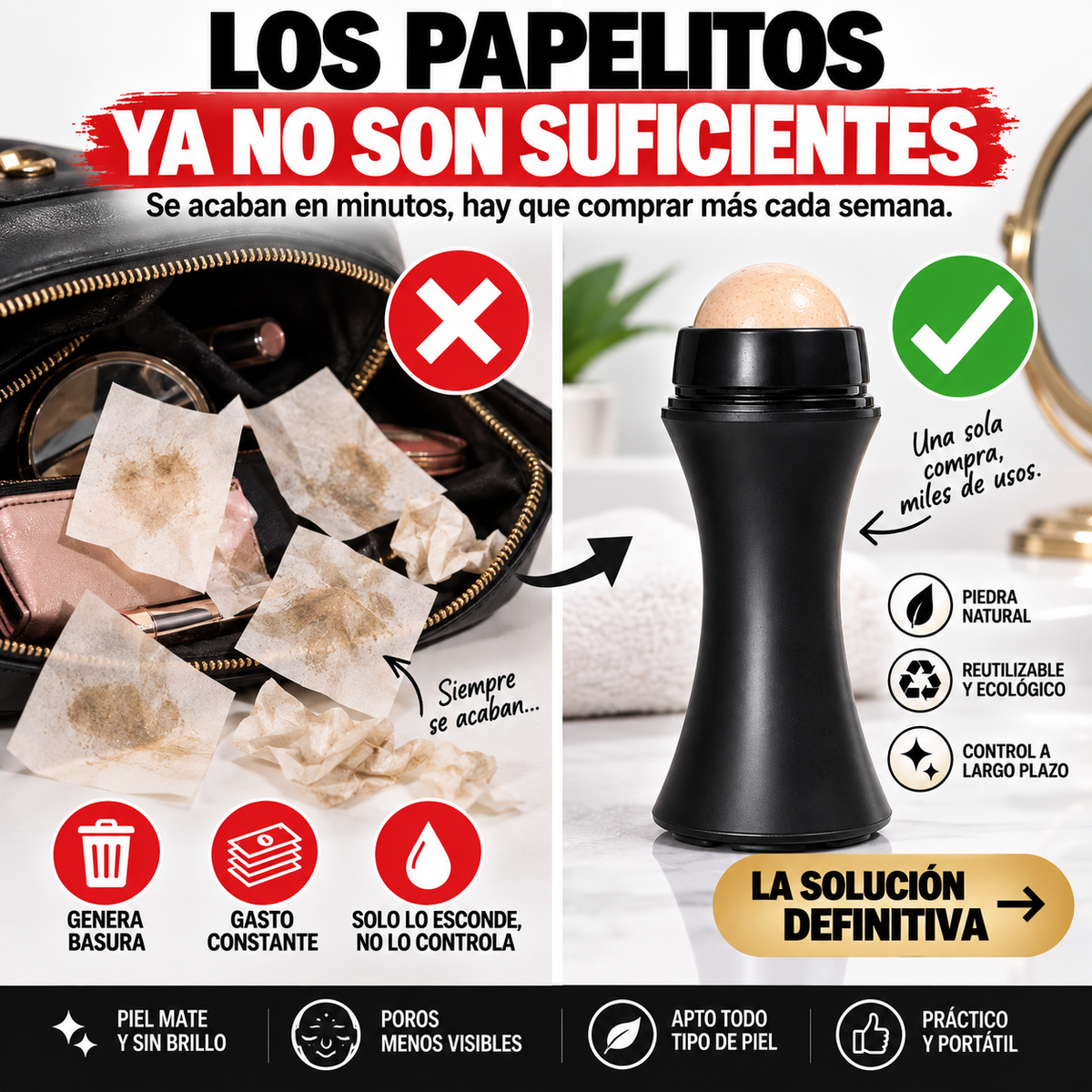 Rodillo Facial Absorbente De Grasa — Matifica Tu Piel Al Instante