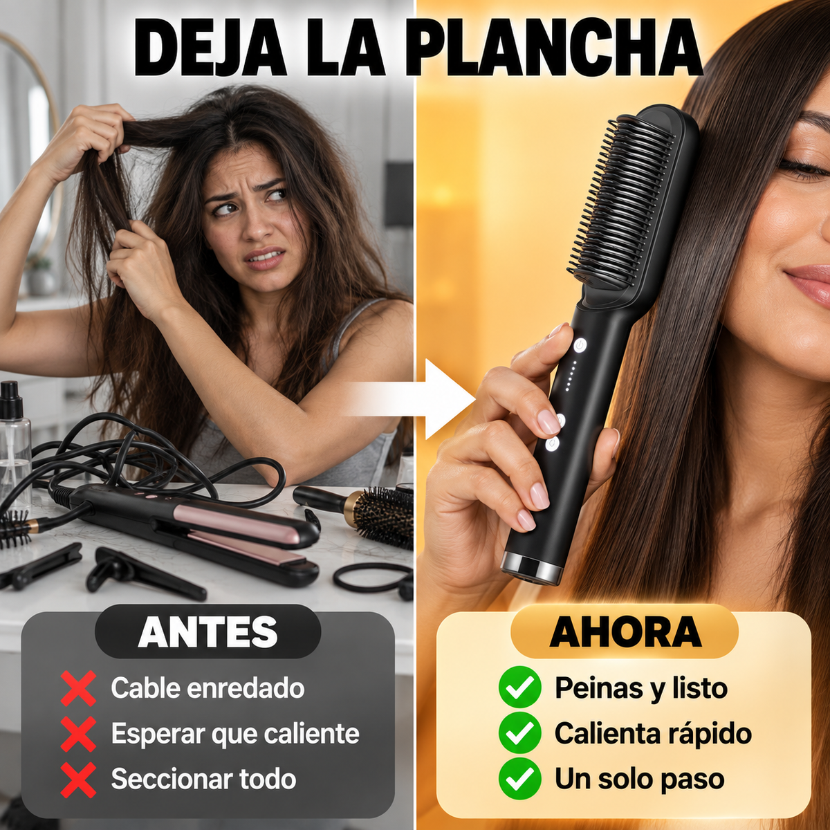 Peine Alisador Eléctrico | Cabello Ordenado en Minutos