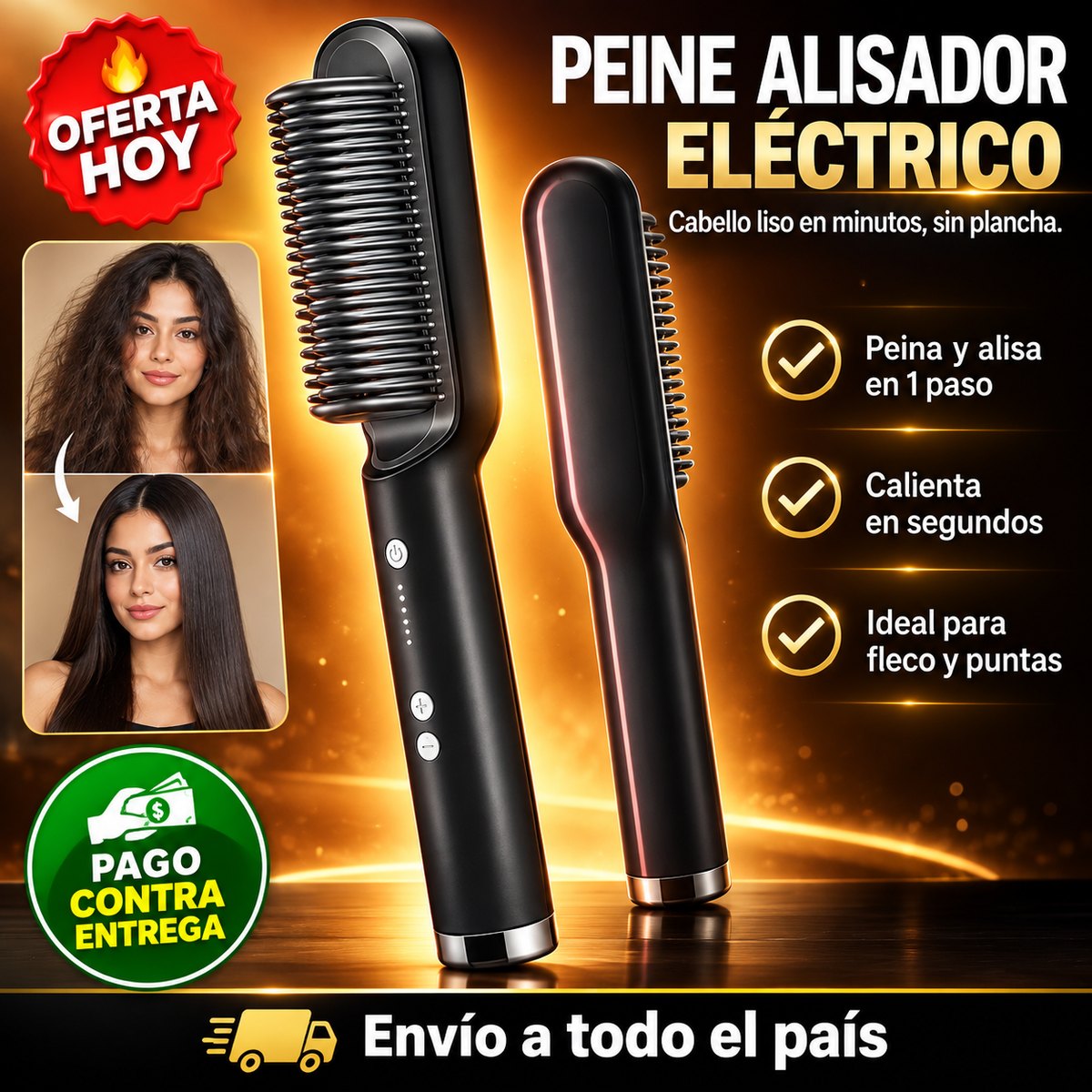 Peine Alisador Eléctrico | Cabello Ordenado en Minutos
