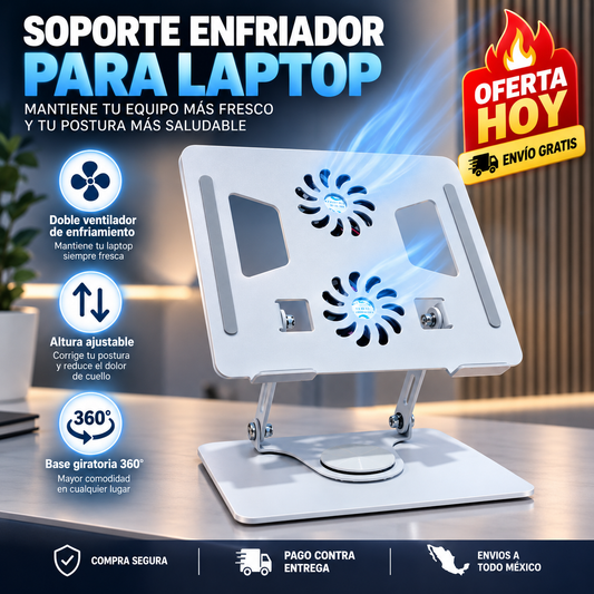 Soporte para Laptop con Doble Ventilación | Adiós al Calor y las Malas Posturas