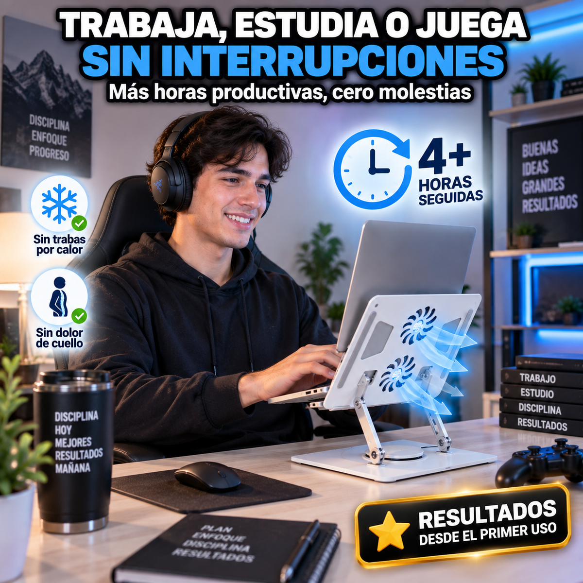 Soporte para Laptop con Doble Ventilación | Adiós al Calor y las Malas Posturas