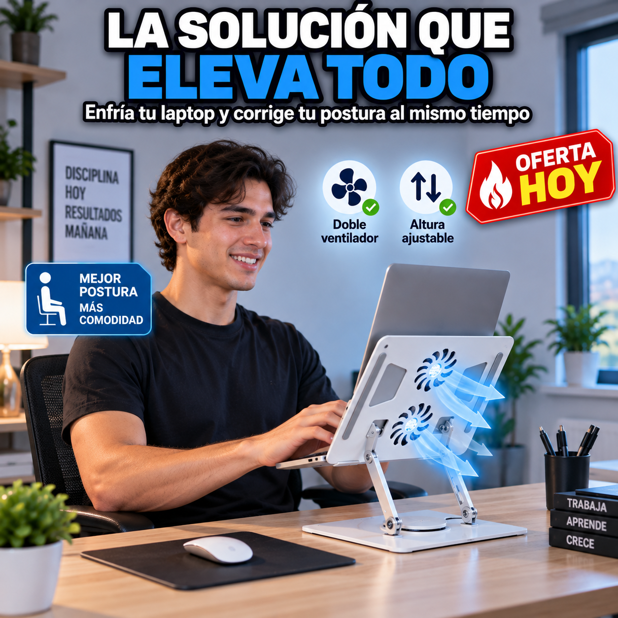 Soporte para Laptop con Doble Ventilación | Adiós al Calor y las Malas Posturas
