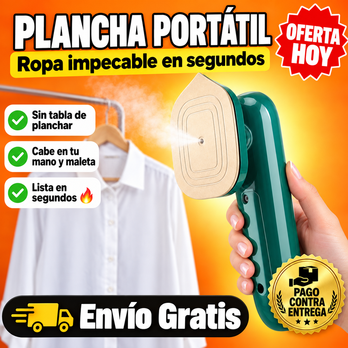 Plancha Portátil | Ropa Impecable en Minutos, Sin Tabla de Planchar