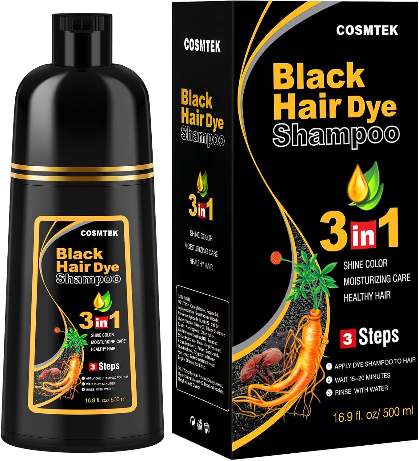 Shampoo Anticanas Tinte Negro 3 en 1 500 ml